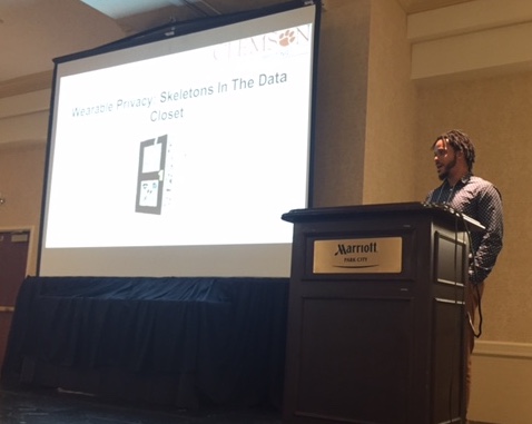 photo of Byron Lowens presenting his paper, "Wearable Privacy: Skeletons in the Data Closet" at ICHI 2017